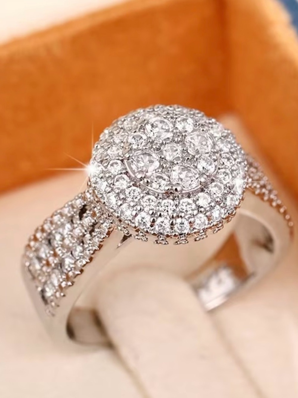 Sterling Silver Pavé Halo Round CZ Ring - White